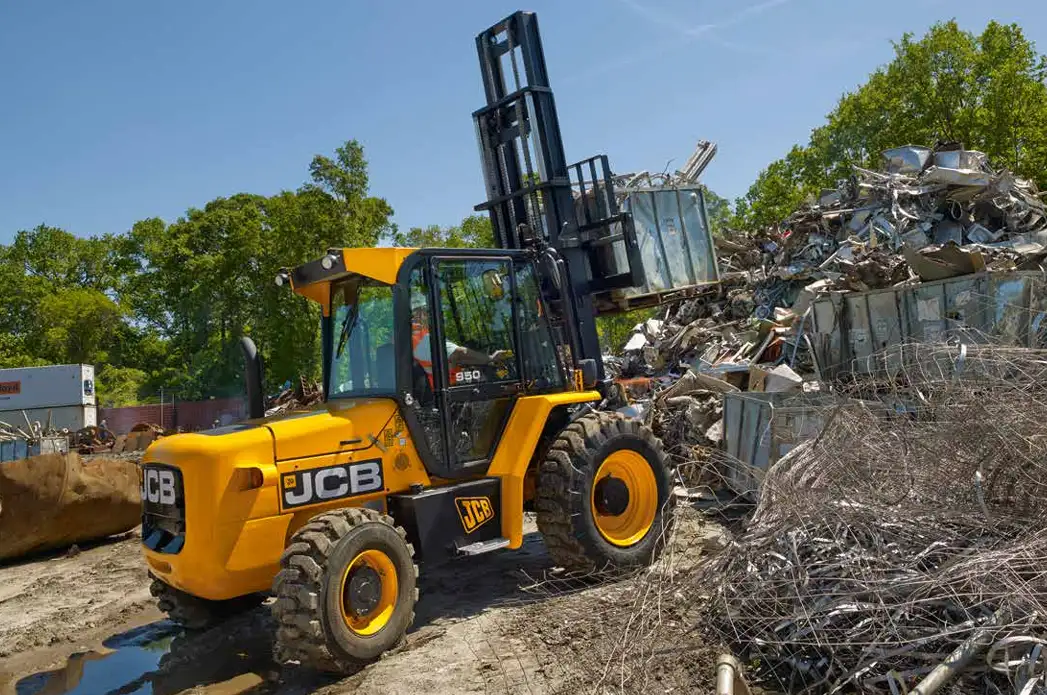 JCB rough terrain forklift on site