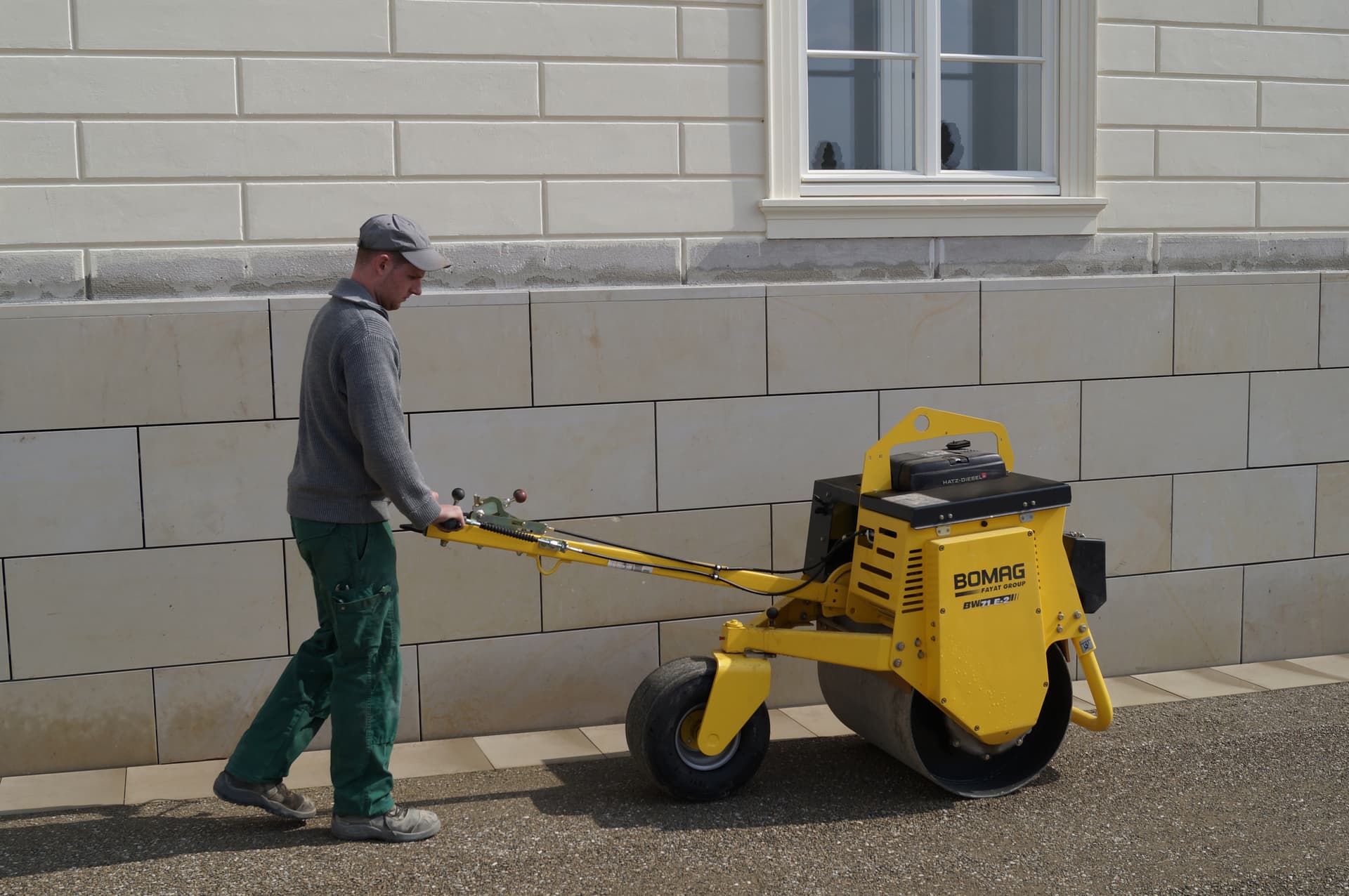 Pedestrian roller in use